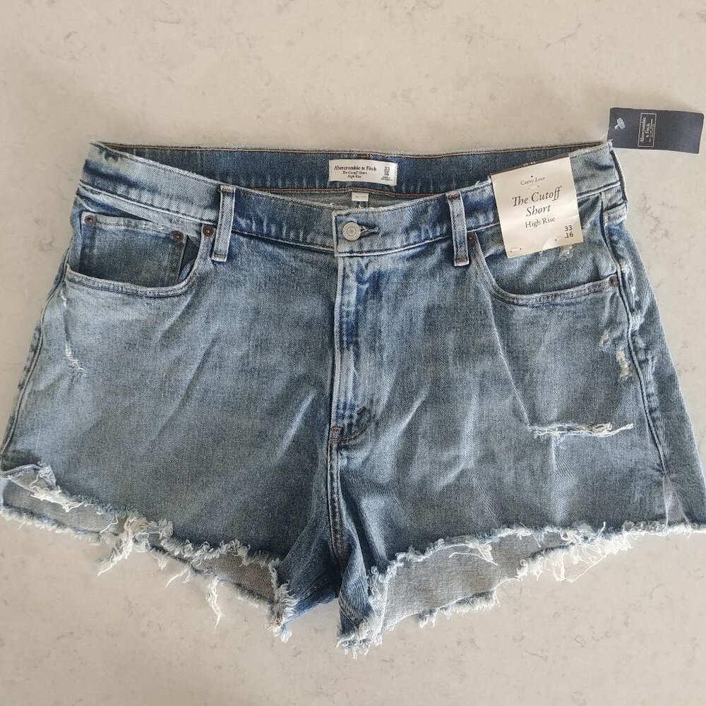 Abercrombie & Fitch Light Blue Distressed Denim Cuffed Shorts